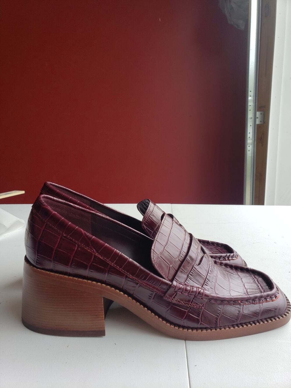 Dolce Vita Heels Shoes Size 8.5 Women Red Animal Print Block Ladies Slip On NWOB